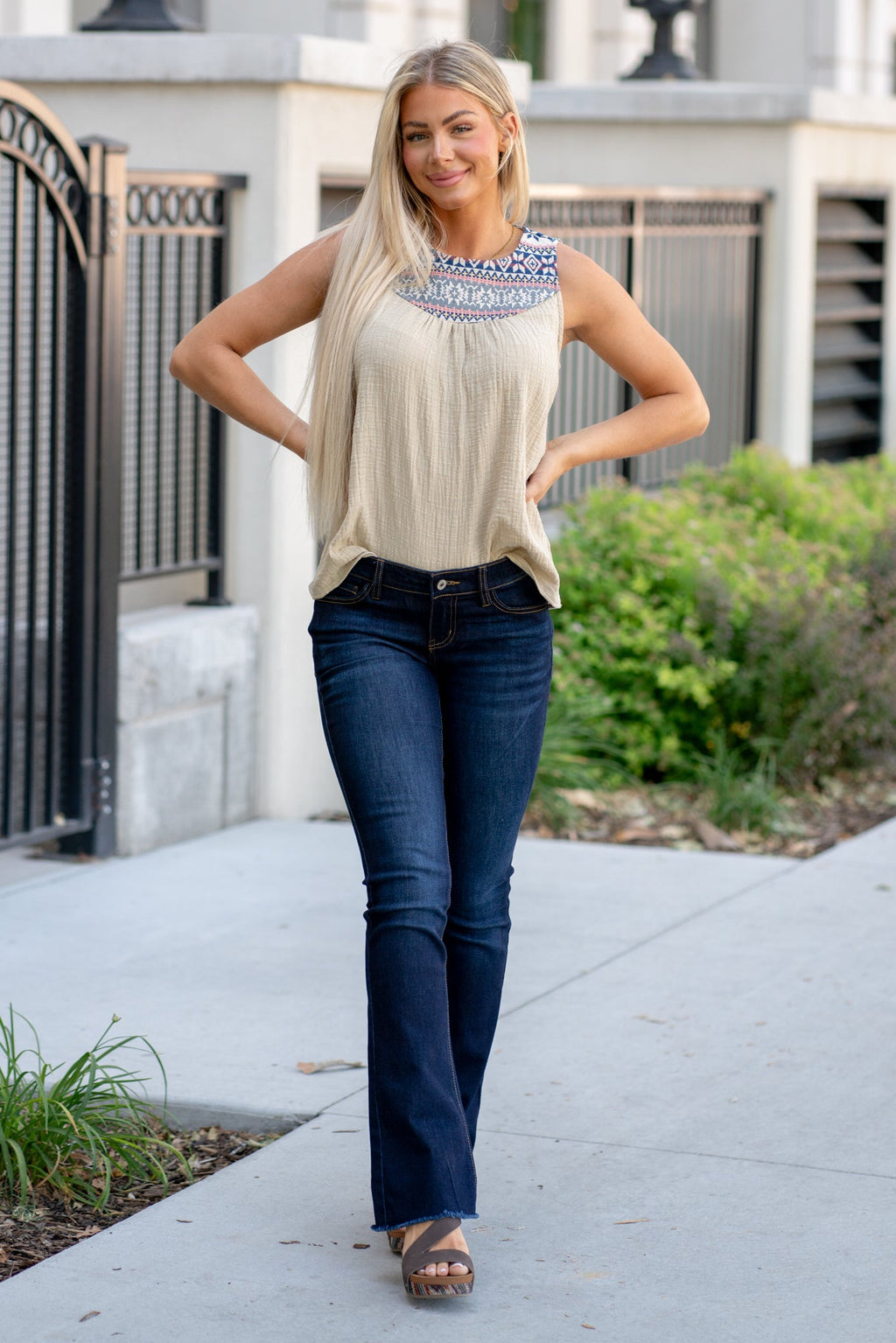 KanCan Austin Low Rise Frayed Hem Boot Cut Dark Blue Jeans