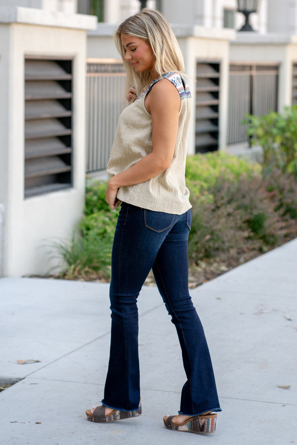 KanCan Austin Low Rise Frayed Hem Boot Cut Dark Blue Jeans