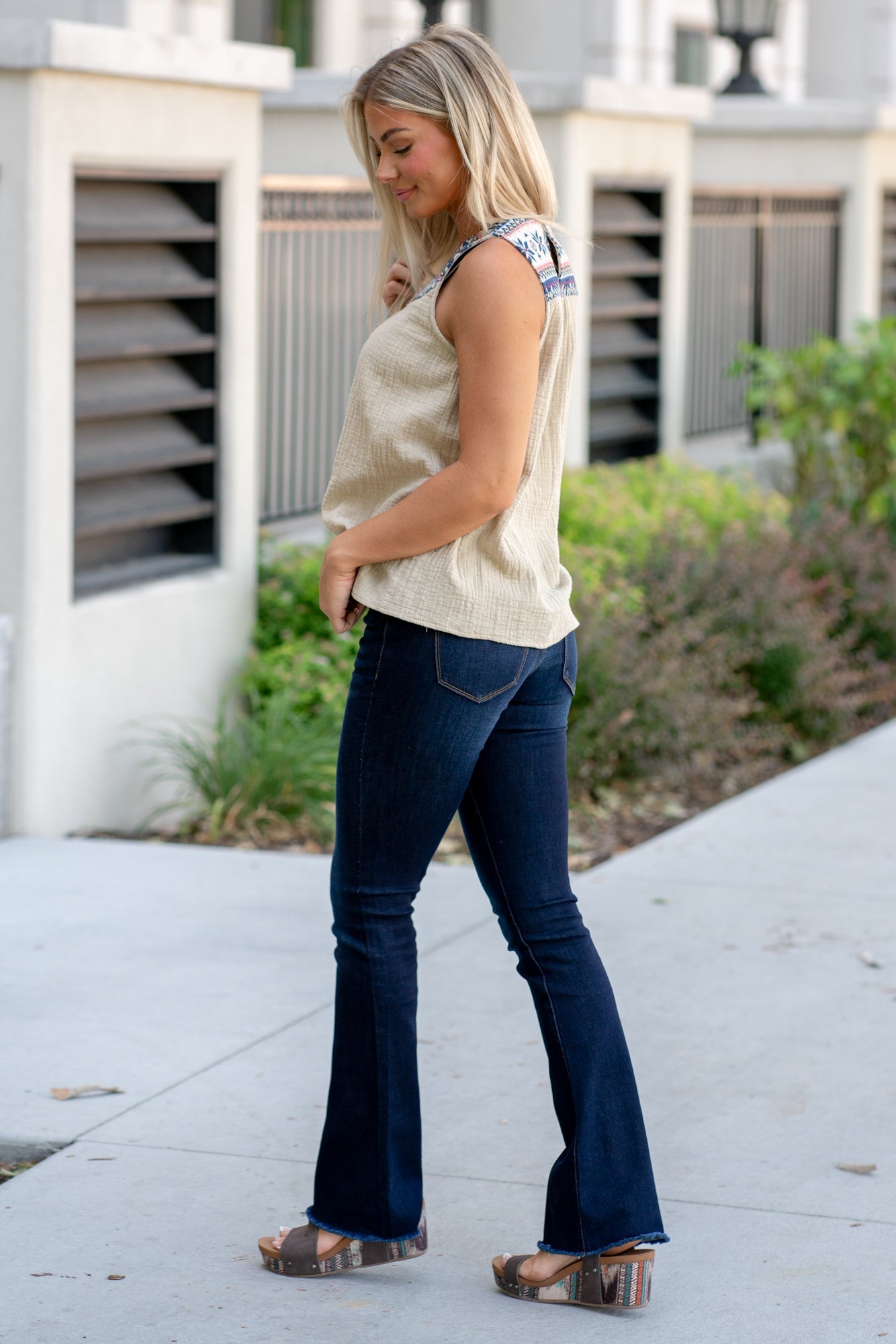 KanCan Austin Low Rise Frayed Hem Boot Cut Dark Blue Jeans