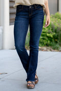 KanCan Austin Low Rise Frayed Hem Boot Cut Dark Blue Jeans