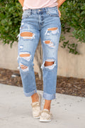 KanCan Kenney Mid Rise Ripped Boyfriend Medium Blue