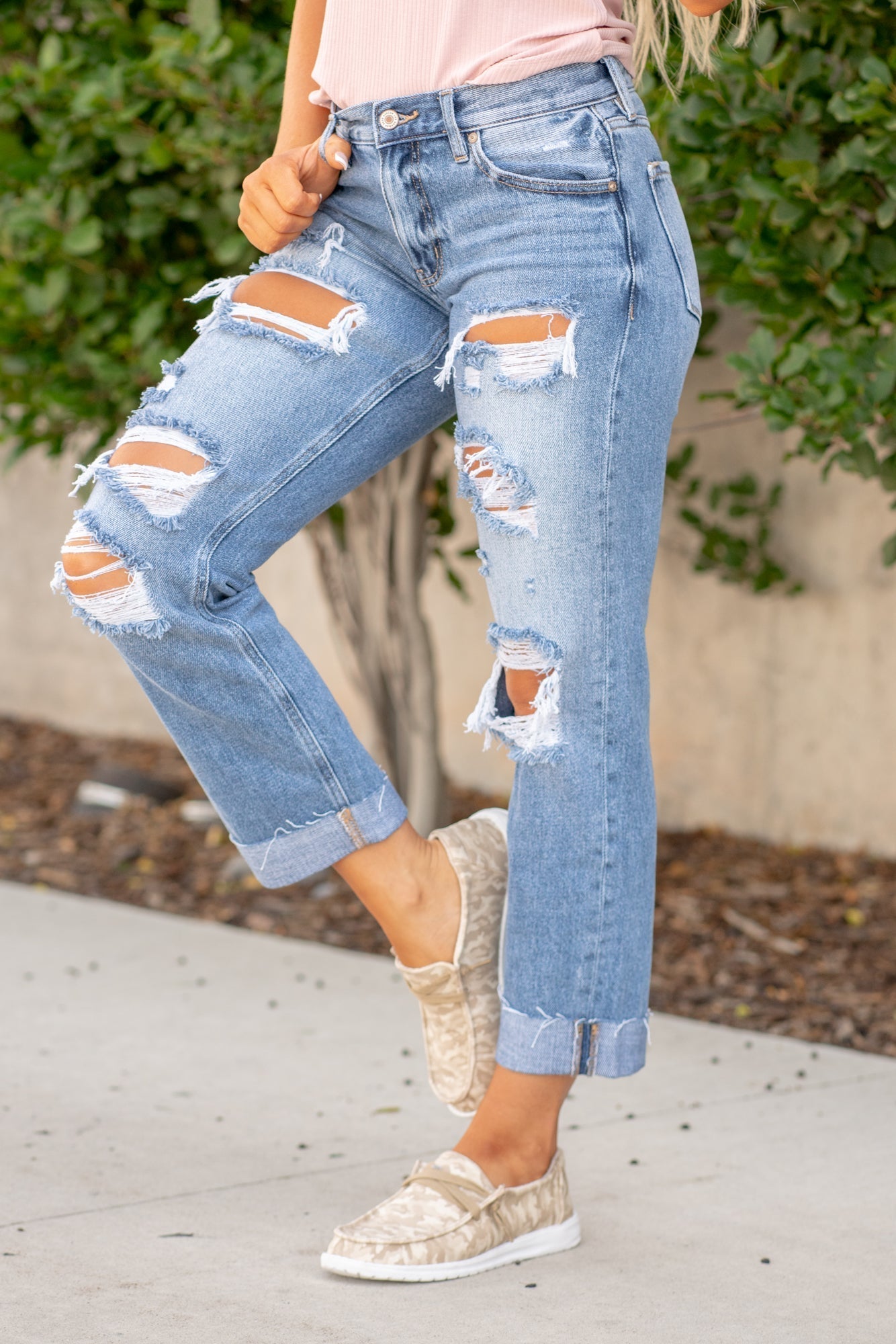 KanCan Kenney Mid Rise Ripped Boyfriend Medium Blue