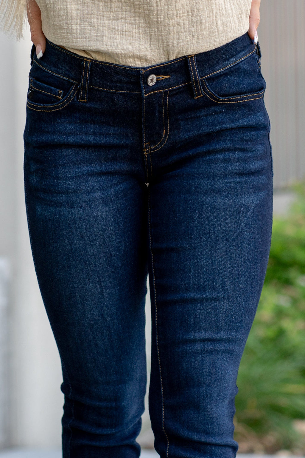 KanCan Austin Low Rise Frayed Hem Boot Cut Dark Blue Jeans