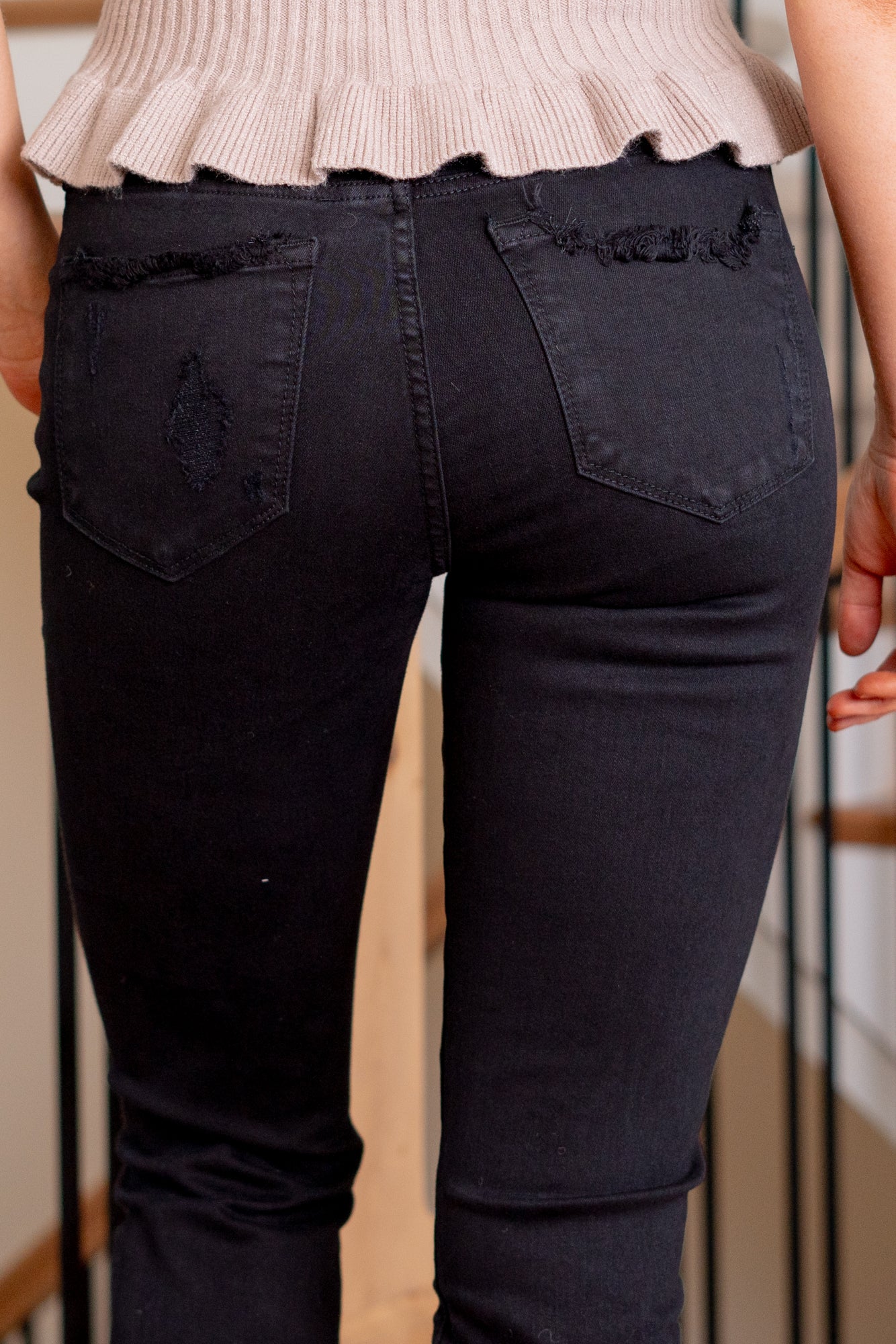 KanCan Nala Mid Rise Double Fringe Hem Skinny Jeans Black