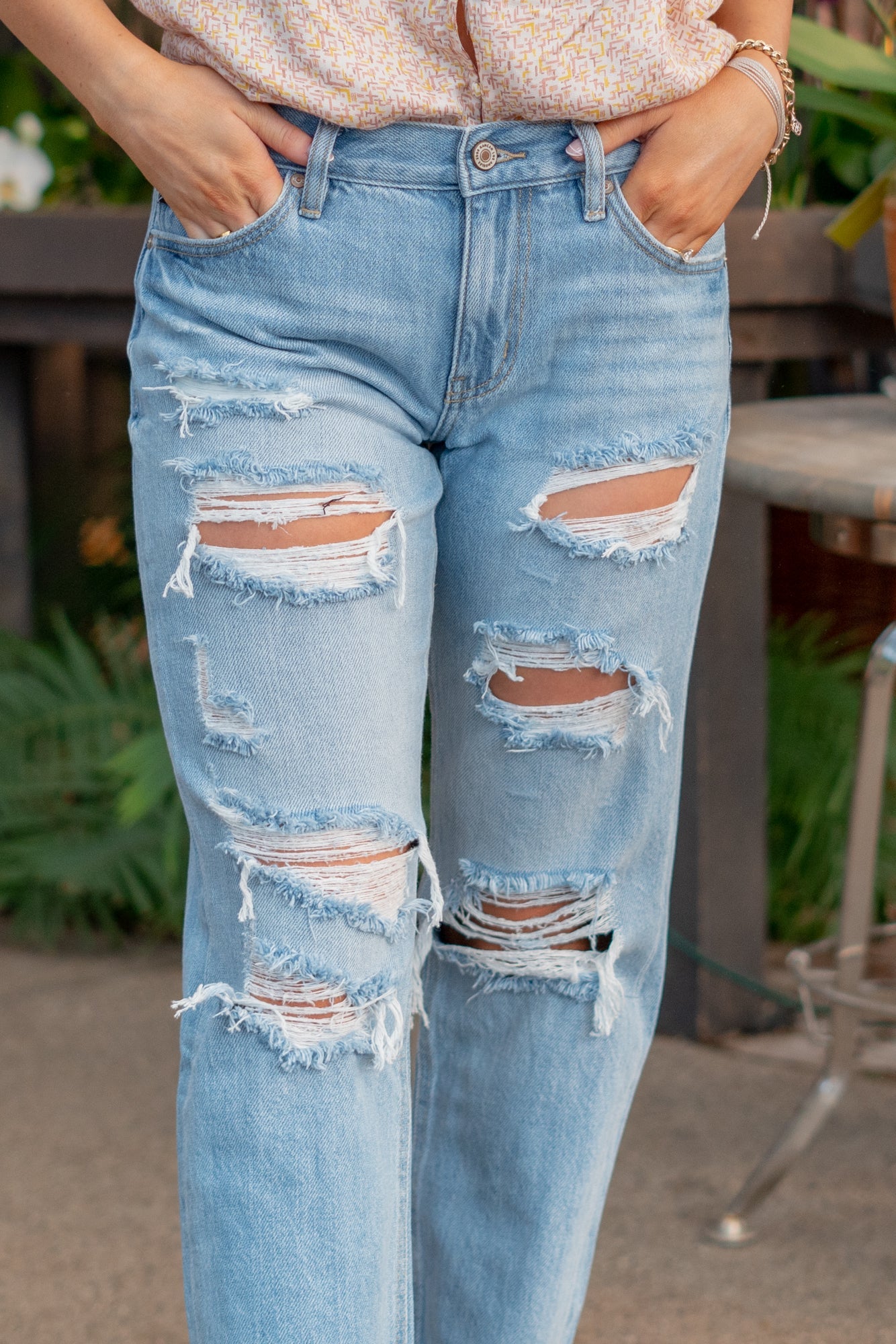 KanCan Candace Mid Rise Ripped Boyfriend Jeans Light Blue