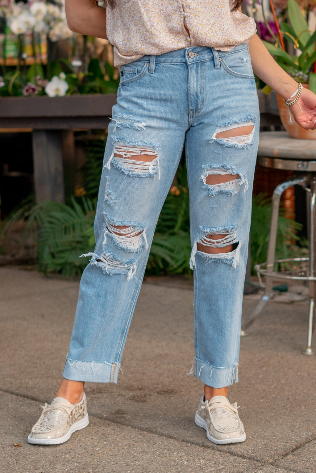 KanCan Candace Mid Rise Ripped Boyfriend Jeans Light Blue
