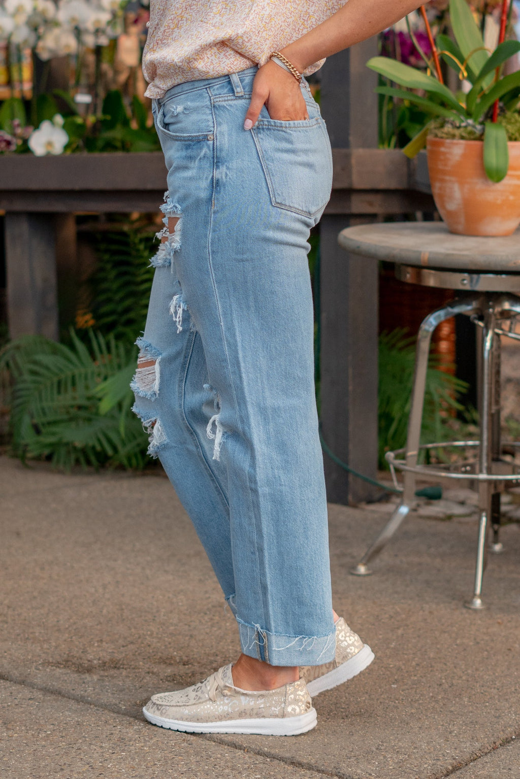 KanCan Candace Mid Rise Ripped Boyfriend Jeans Light Blue