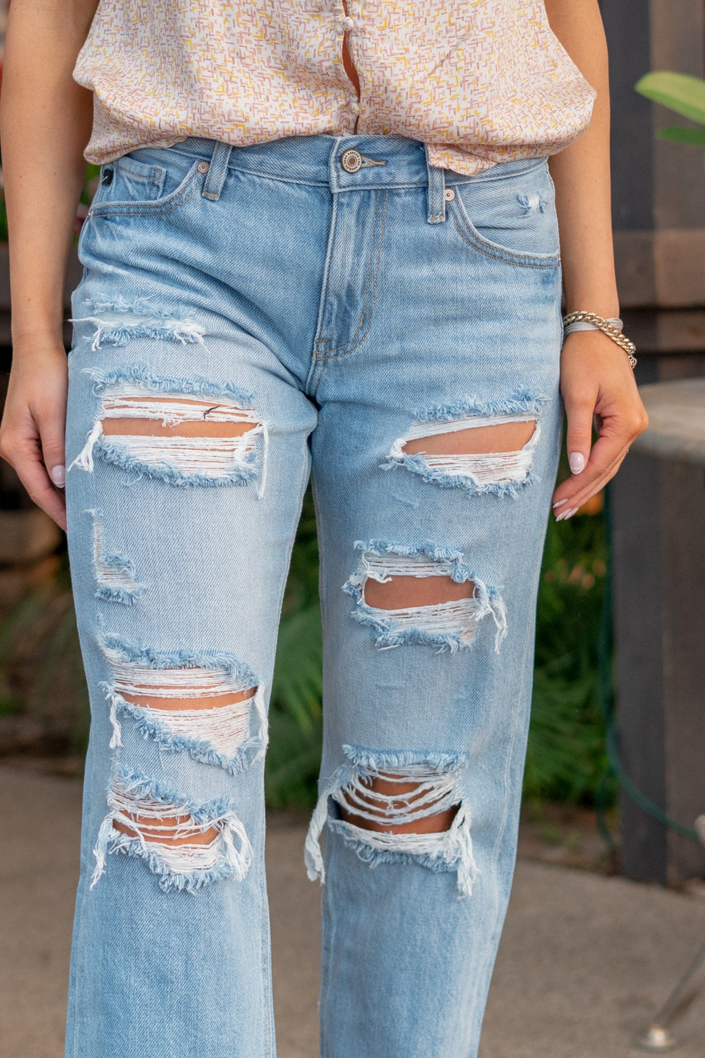 KanCan Candace Mid Rise Ripped Boyfriend Jeans Light Blue