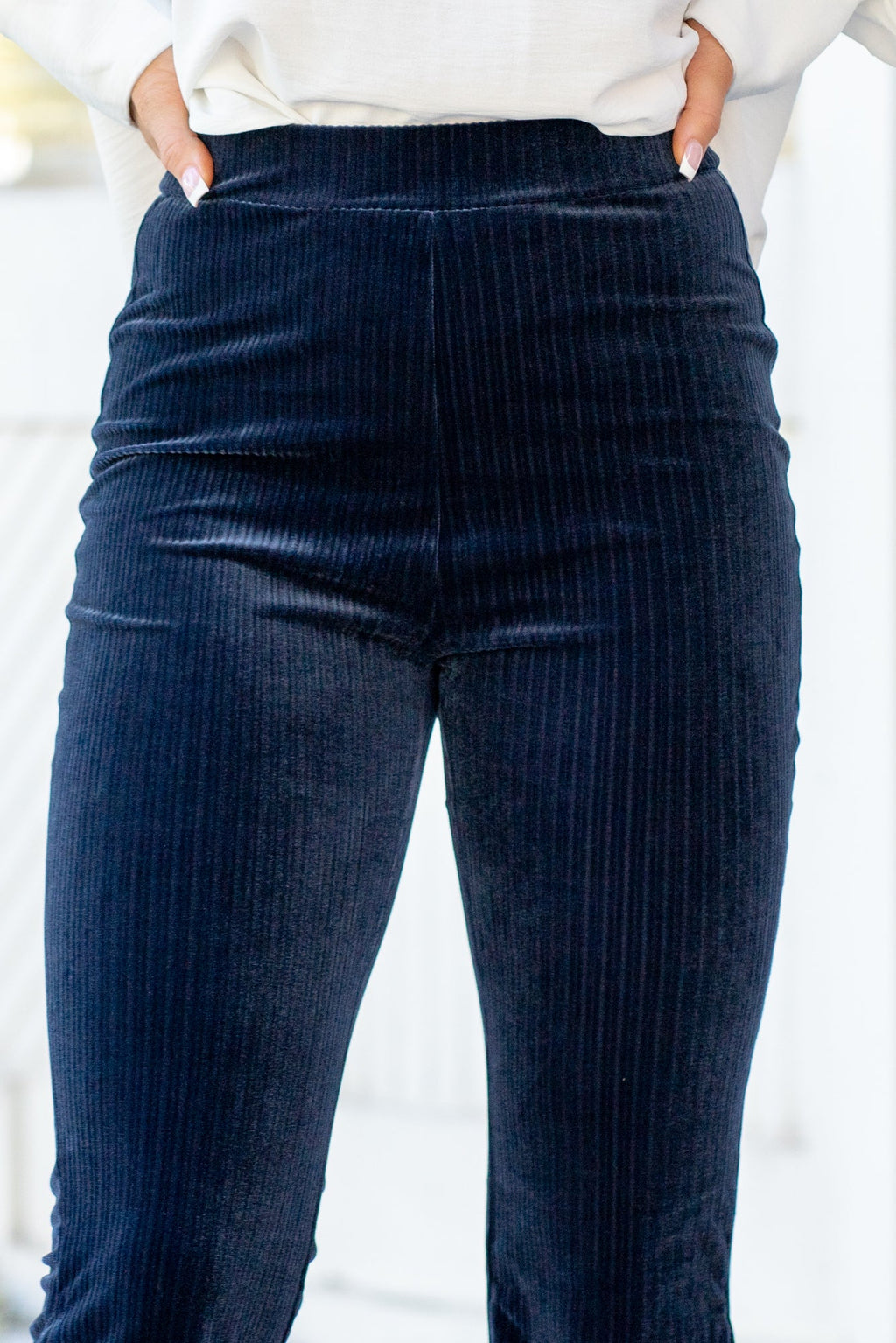 KanCan Gracey High Rise Corduroy Velvet Flare Navy Blue