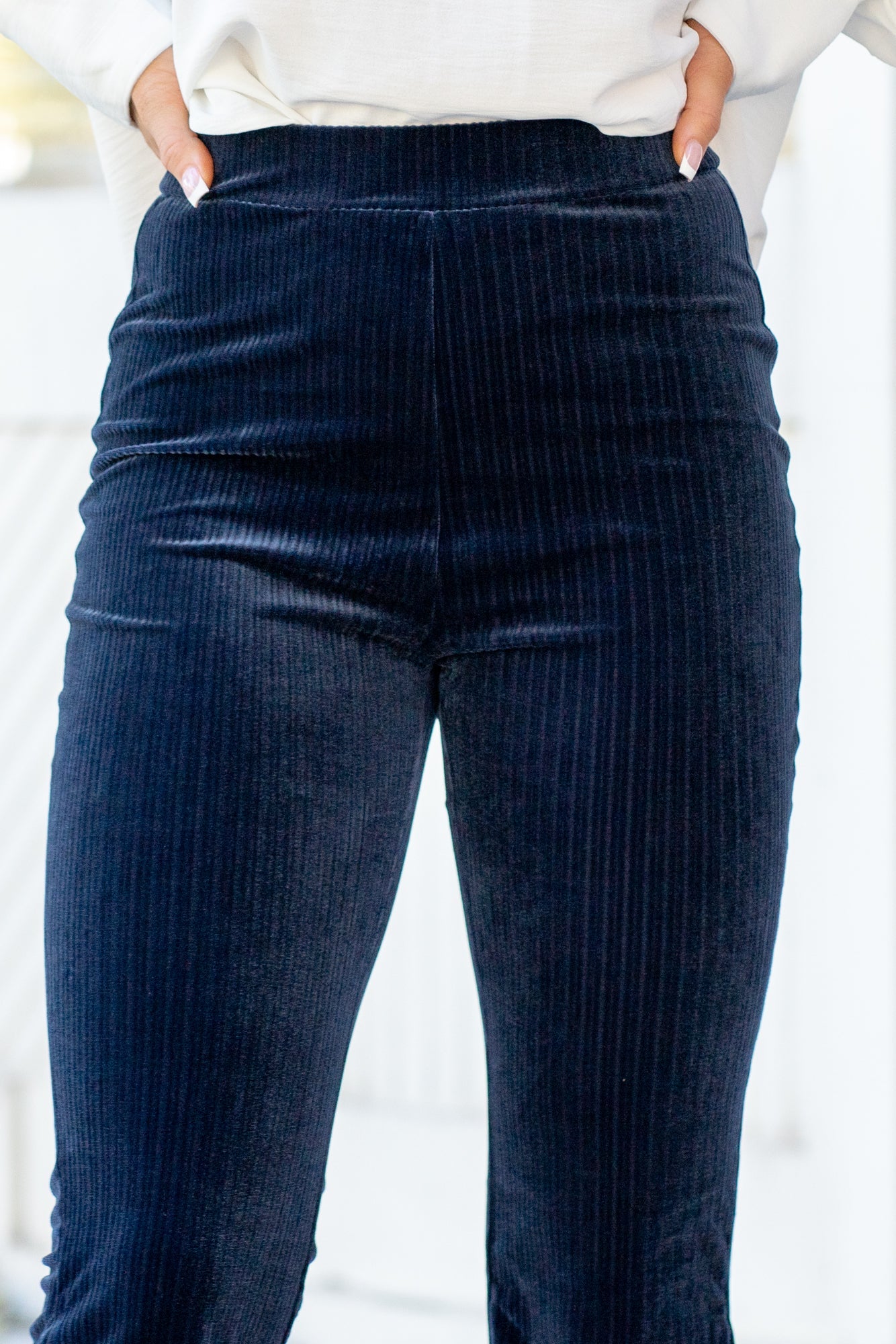 KanCan Gracey High Rise Corduroy Velvet Flare Navy Blue