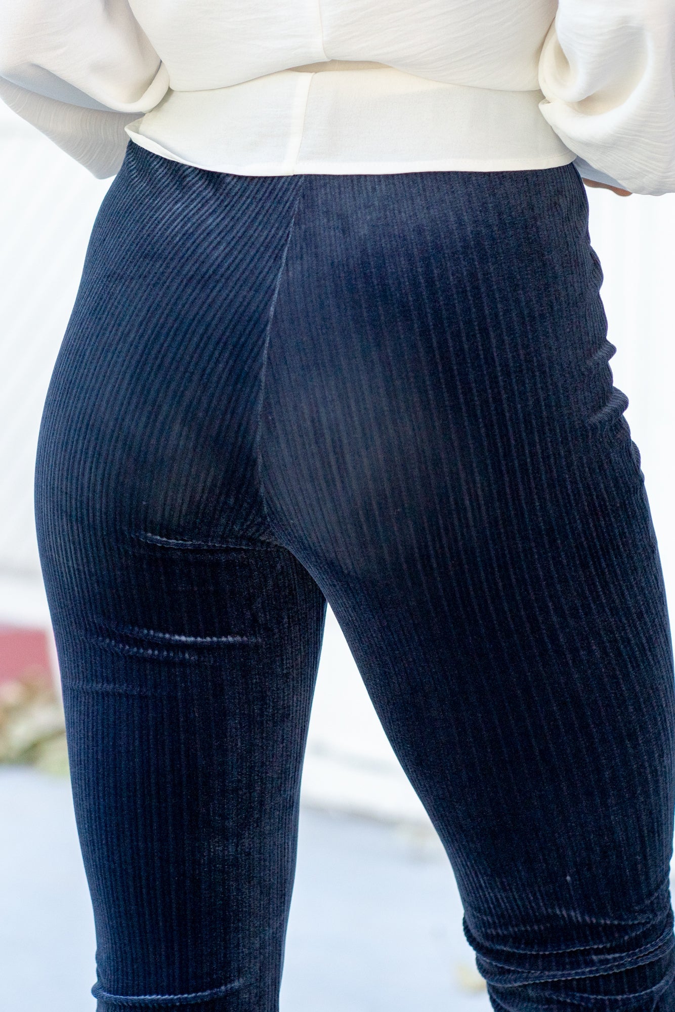 KanCan Gracey High Rise Corduroy Velvet Flare Navy Blue