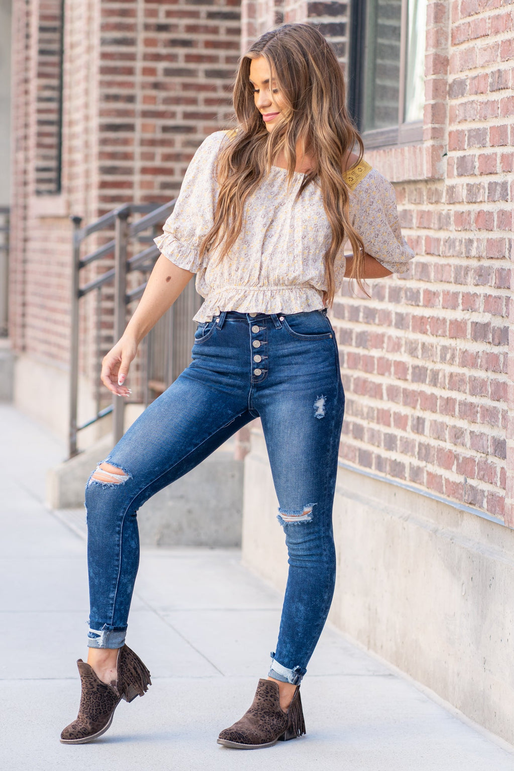 KanCan Knoxville High Rise Button Fly Ankle Skinny Jeans Dark Blue Wash