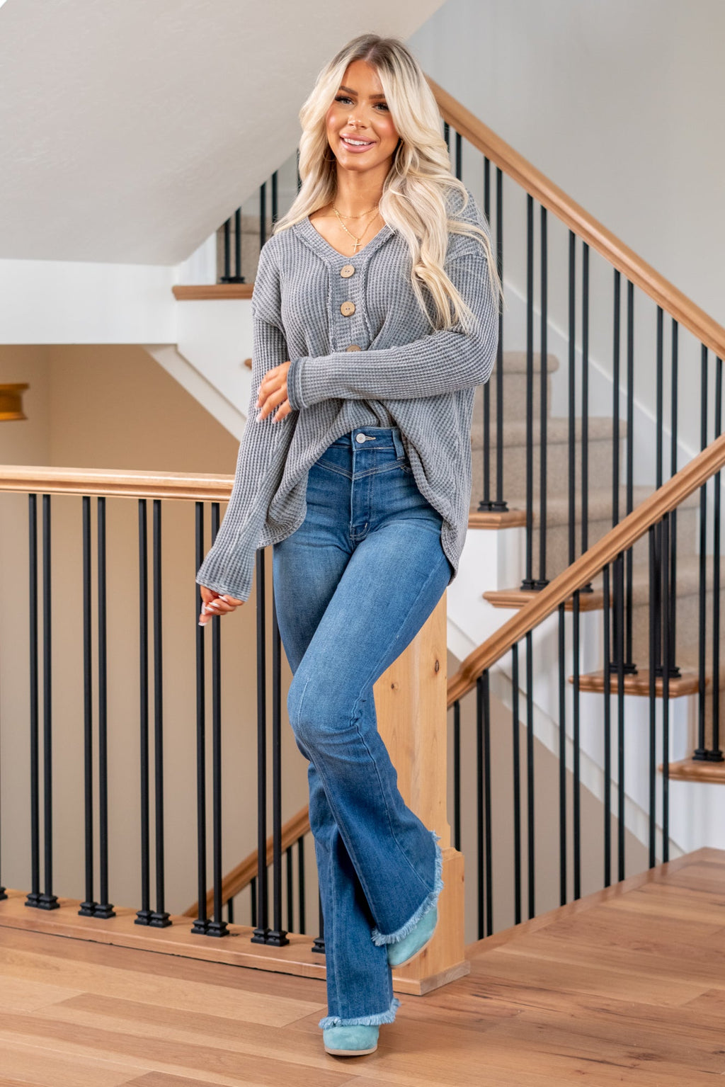 KanCan Auburn Western Front High Rise Flare Medium Blue Wash