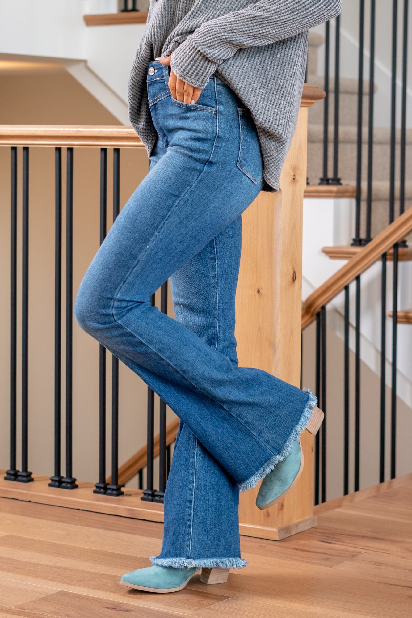 KanCan Auburn Western Front High Rise Flare Medium Blue Wash