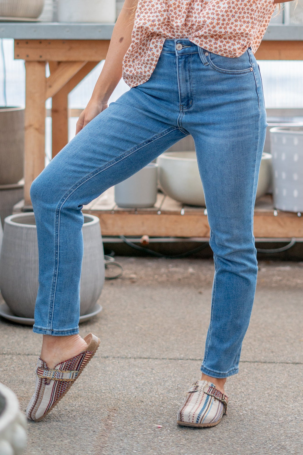 KanCan Natasha High Rise Slim Straight Leg Jeans Medium Blue Wash