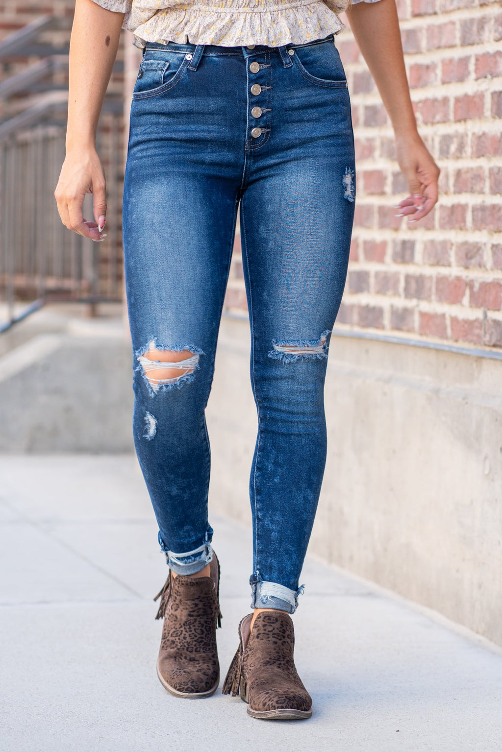 KanCan Knoxville High Rise Button Fly Ankle Skinny Jeans Dark Blue Wash