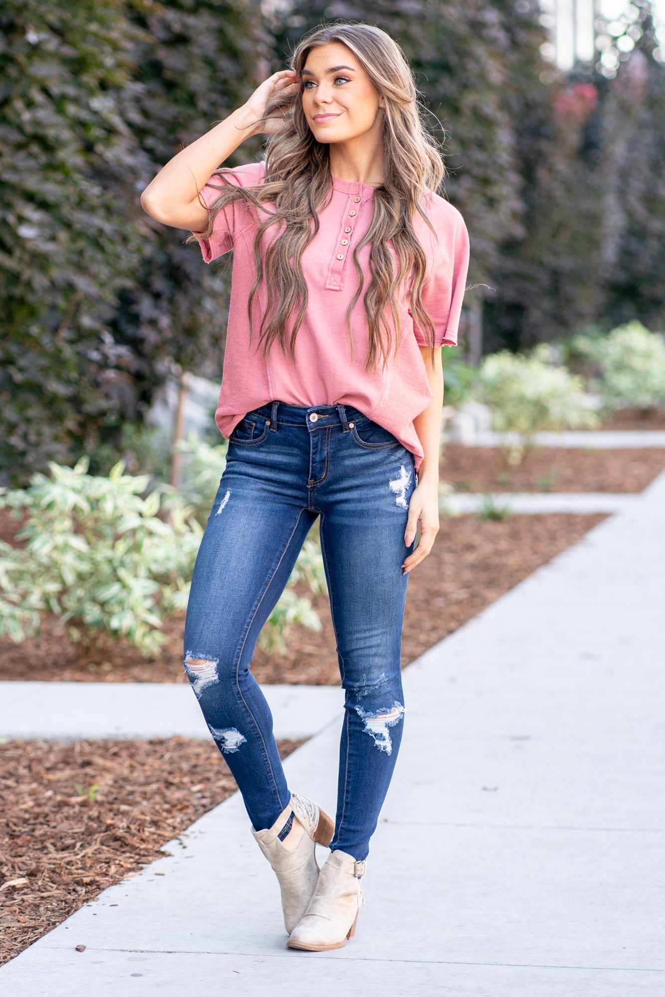 Saskia Mid Rise Distressed Skinny