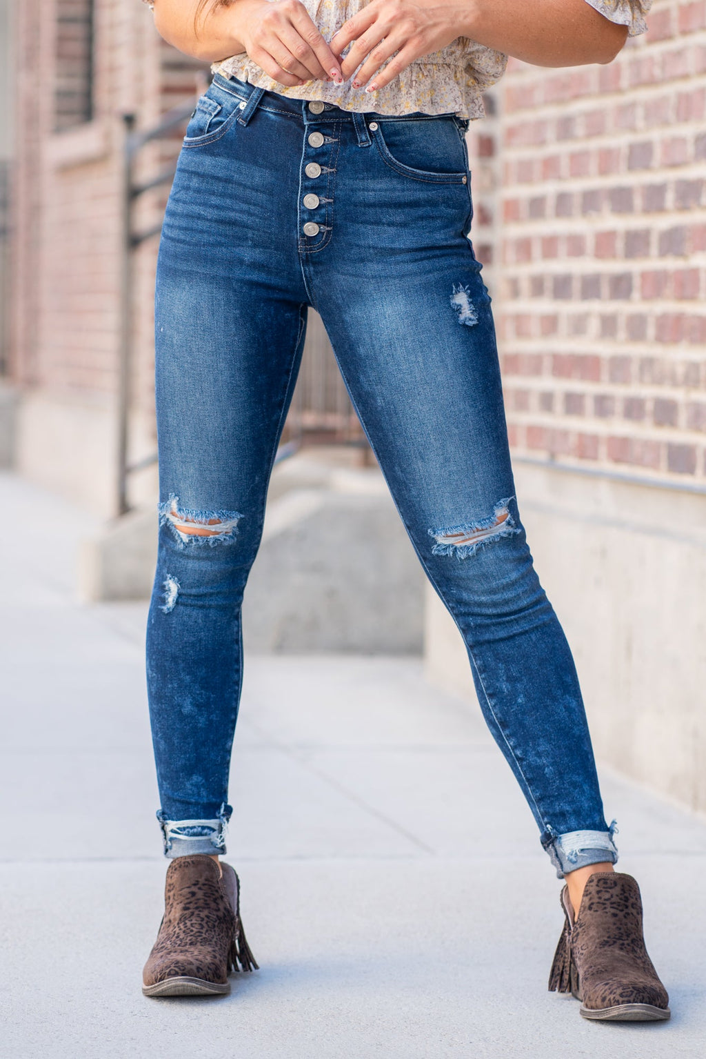 KanCan Knoxville High Rise Button Fly Ankle Skinny Jeans Dark Blue Wash