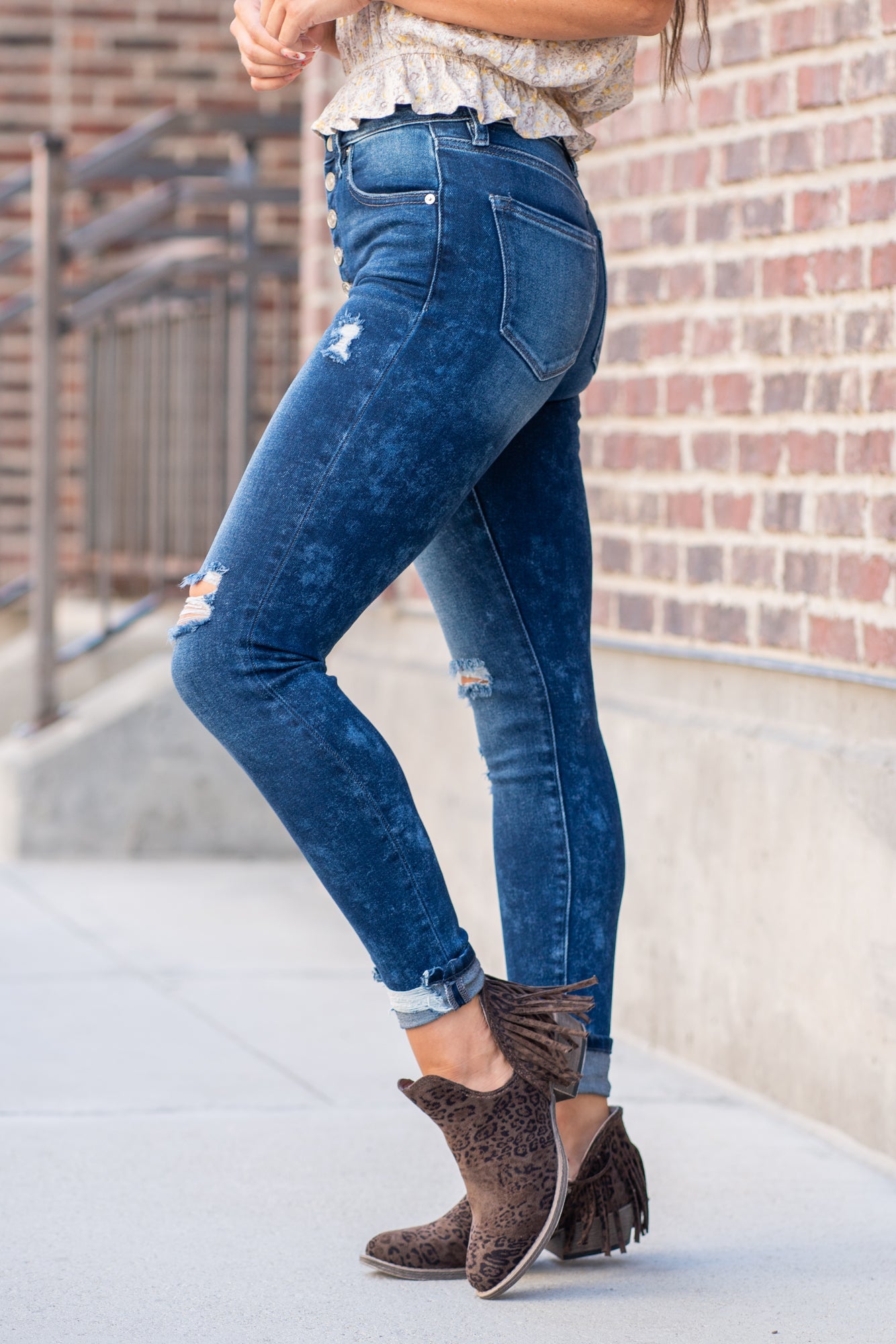 KanCan Knoxville High Rise Button Fly Ankle Skinny Jeans Dark Blue Wash