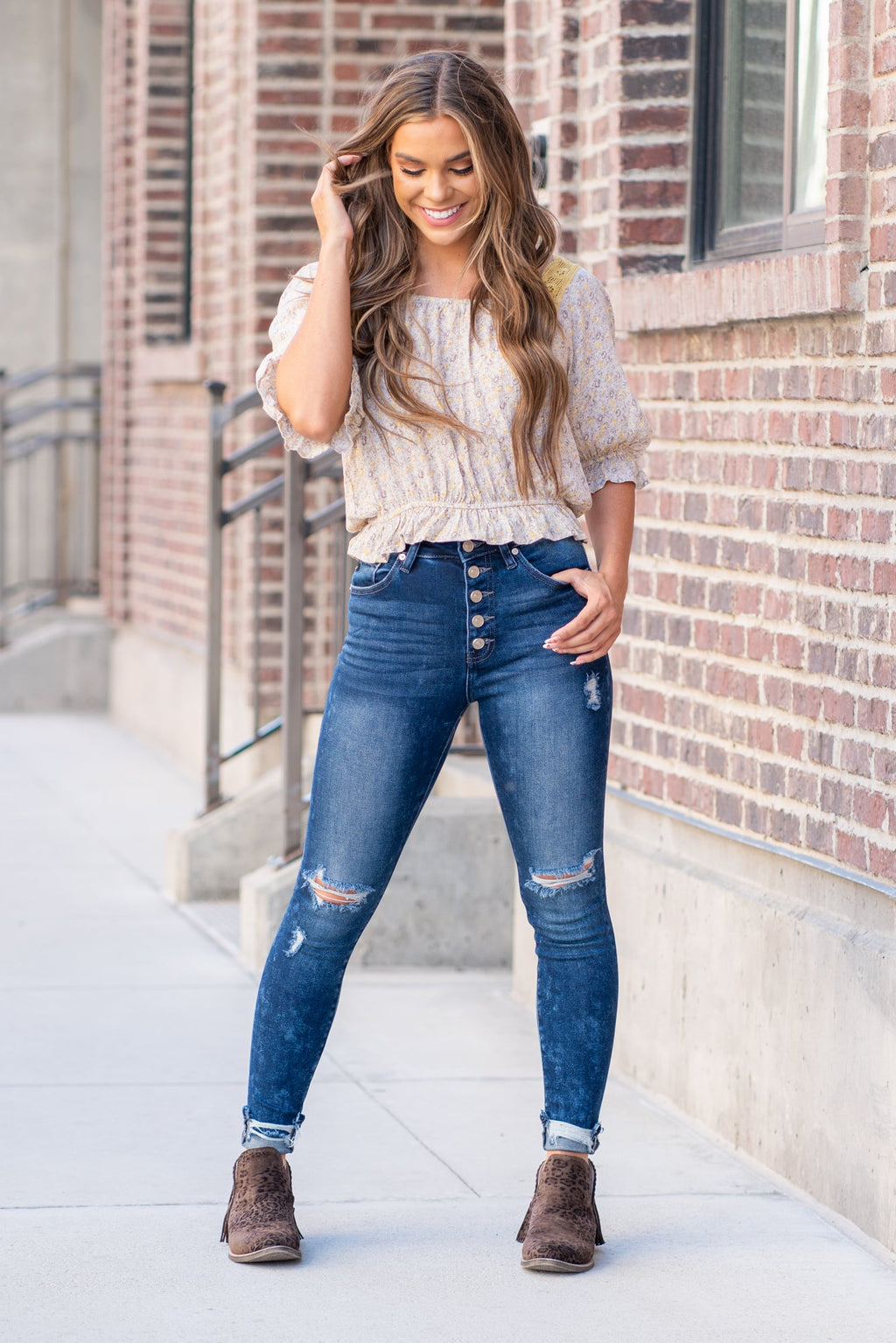 KanCan Knoxville High Rise Button Fly Ankle Skinny Jeans Dark Blue Wash