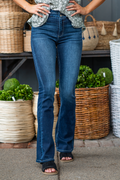 KanCan Jeans  KanCan Stretch Level: Super Stretch  Color: Dark Blue  Cut: Boot Cut, 33" Inseam* Rise: High-Rise, 11" Front Rise* 92.9% COTTON, 1.6% SPANDEX, 5.5% POLYESTER Stitching: Classic  Fly: Zipper Style #: BM9242HYD Contact us for any additional measurements or sizing.  *Measured on the smallest size, measurements may vary by size.