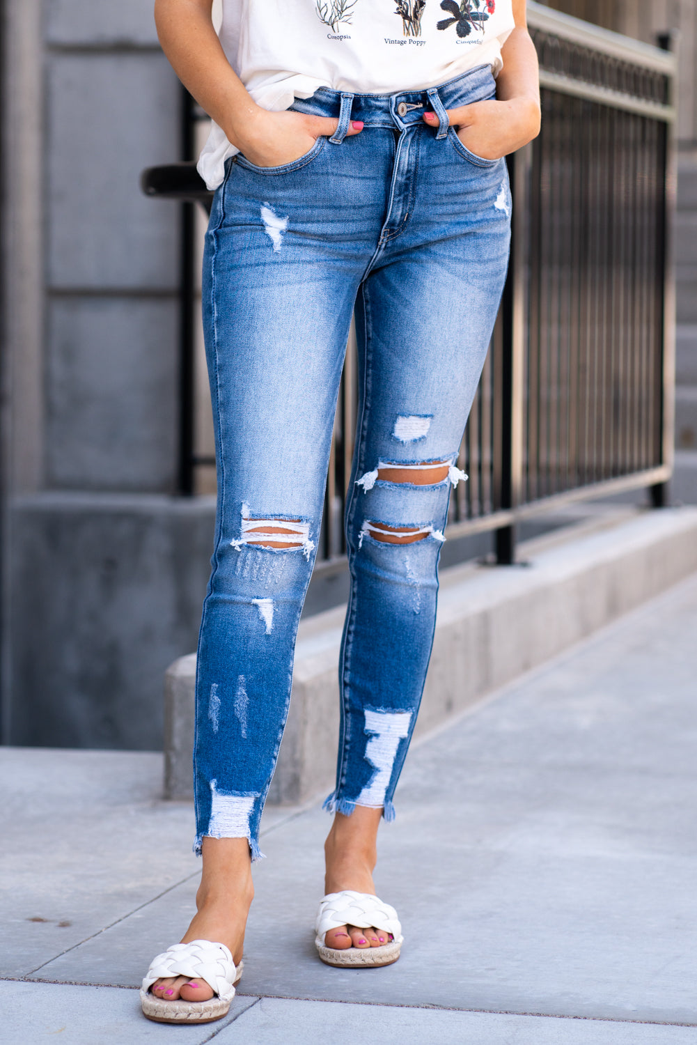 KanCan Jeans Wesley High Rise Distressed Skinny Medium Blue
