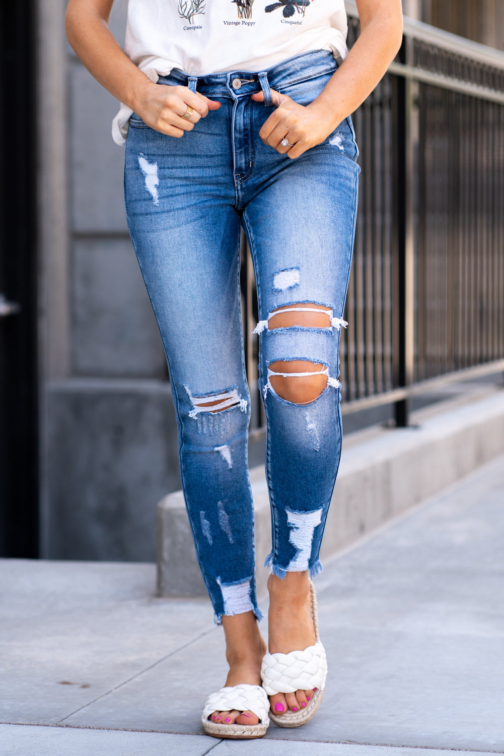 KanCan Jeans Wesley High Rise Distressed Skinny Medium Blue
