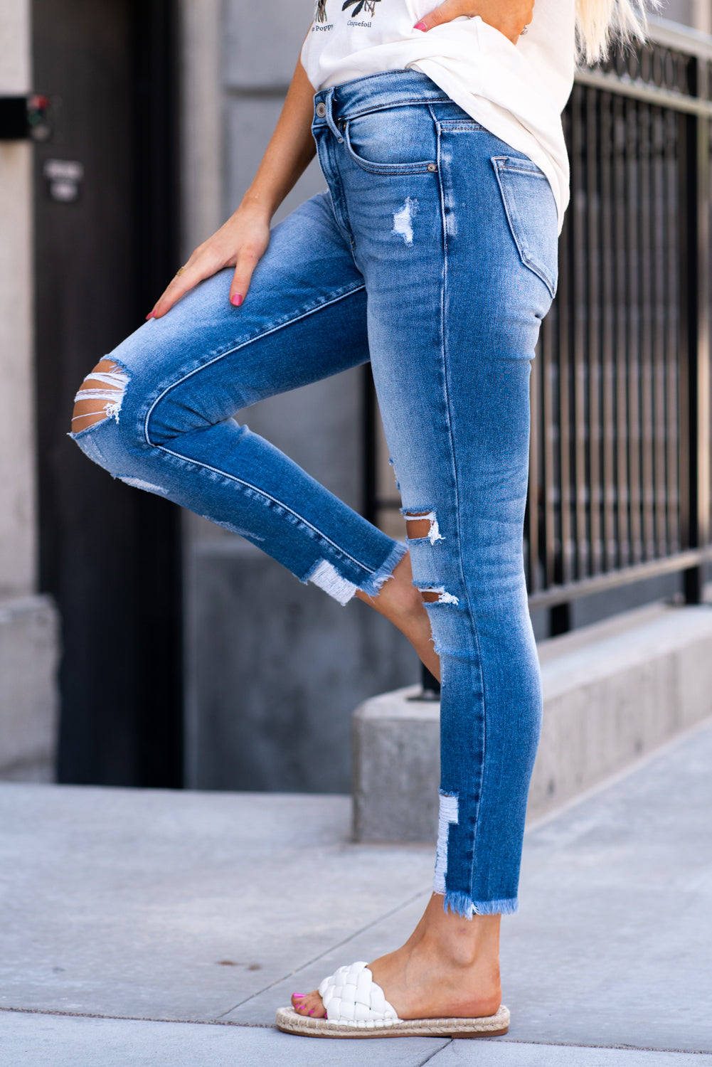KanCan Jeans Wesley High Rise Distressed Skinny Medium Blue