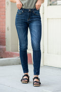 KanCan Kendra Mid Rise Skinny Jeans Dark Blue Wash Regular & Plus Sizes