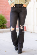 KanCan Jeans  Collection: Core Style  Flare, 34" Inseam* High Rise, 8.5" Front Rise* Dark Grey Wash  COTTON 94% POLYESTER 5% SPANDEX 1% Fly: Exposed Button Fly Style #: KC6327DG Contact us for any additional measurements or sizing.  *Measured on the smallest size, measurements may vary by size.