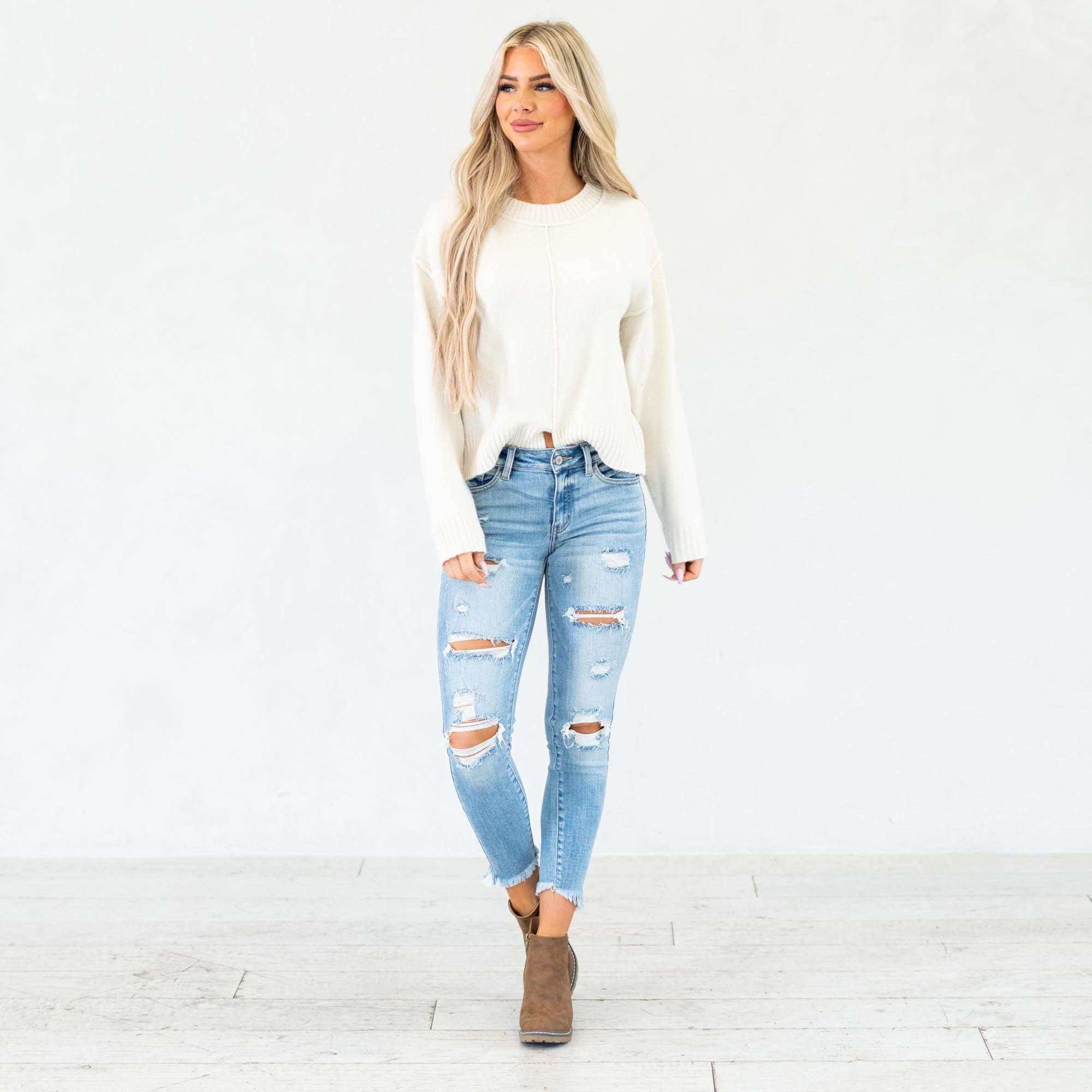 KanCan Janine Mid Rise Cropped Skinny Jeans Light Blue Wash