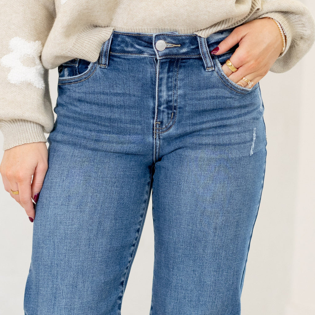 KanCan Ivanna High Rise Wide Leg Jeans Medium Blue Wash