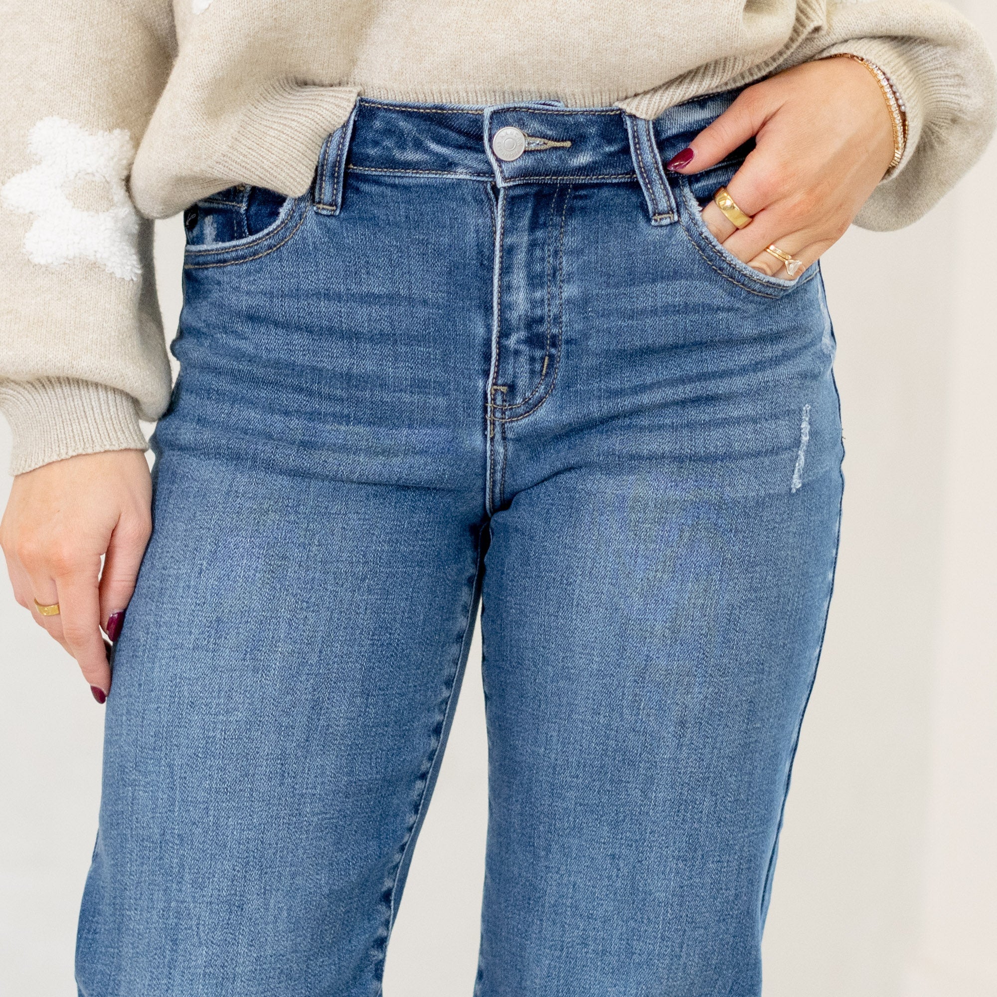 KanCan Ivanna High Rise Wide Leg Jeans Medium Blue Wash