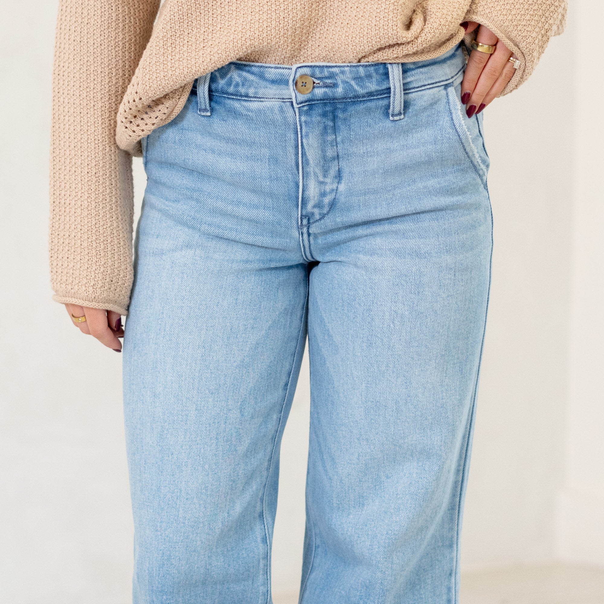 KanCan Darla High Rise Cropped Wide Leg Jeans Medium Blue Wash
