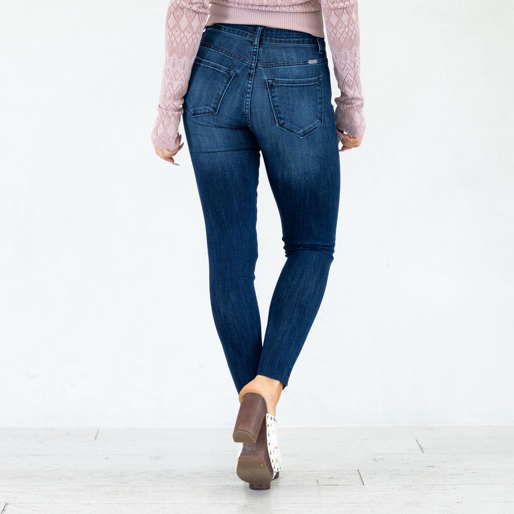 KanCan Kate Studded Mid Rise Ankle Skinny Dark Blue Wash