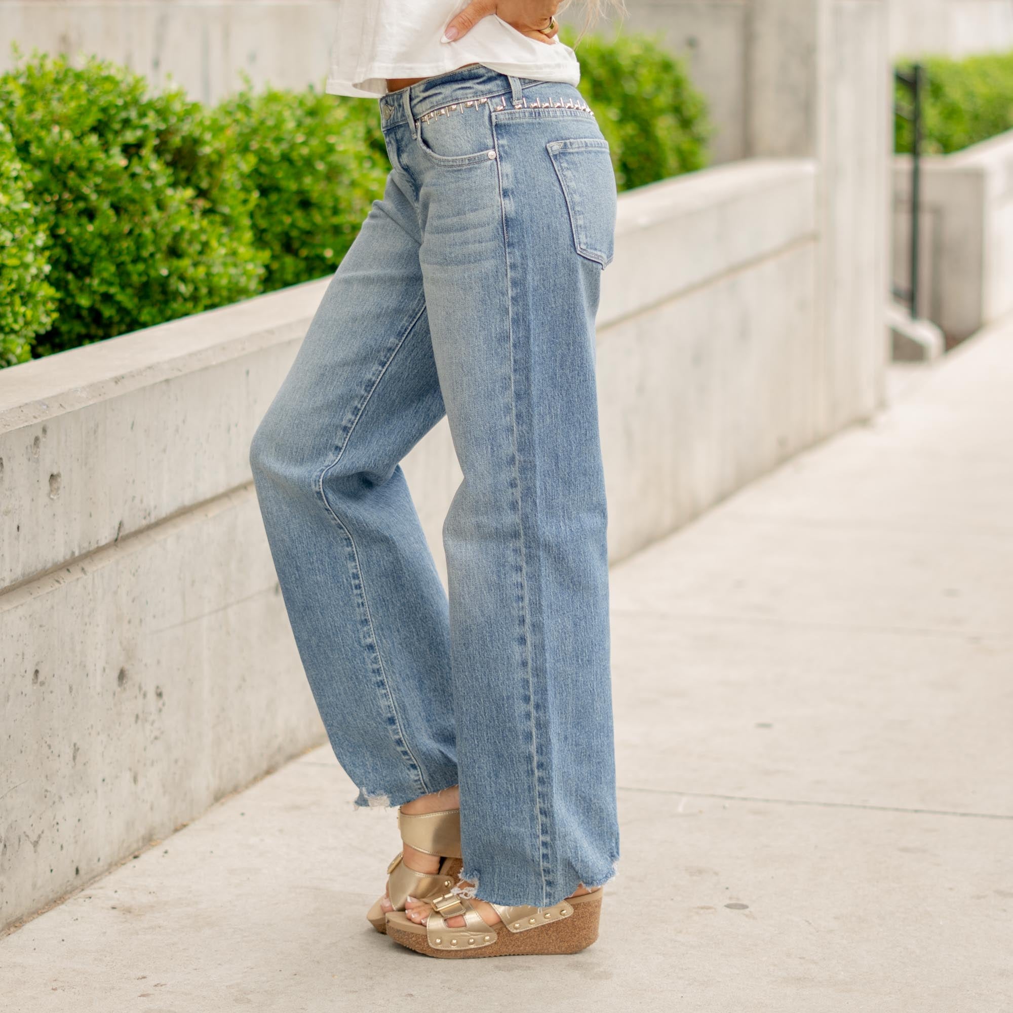 KanCan Frankie Low Slung Baggy Wide Medium Blue