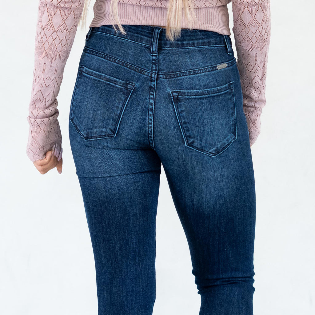 KanCan Kate Studded Mid Rise Ankle Skinny Dark Blue Wash