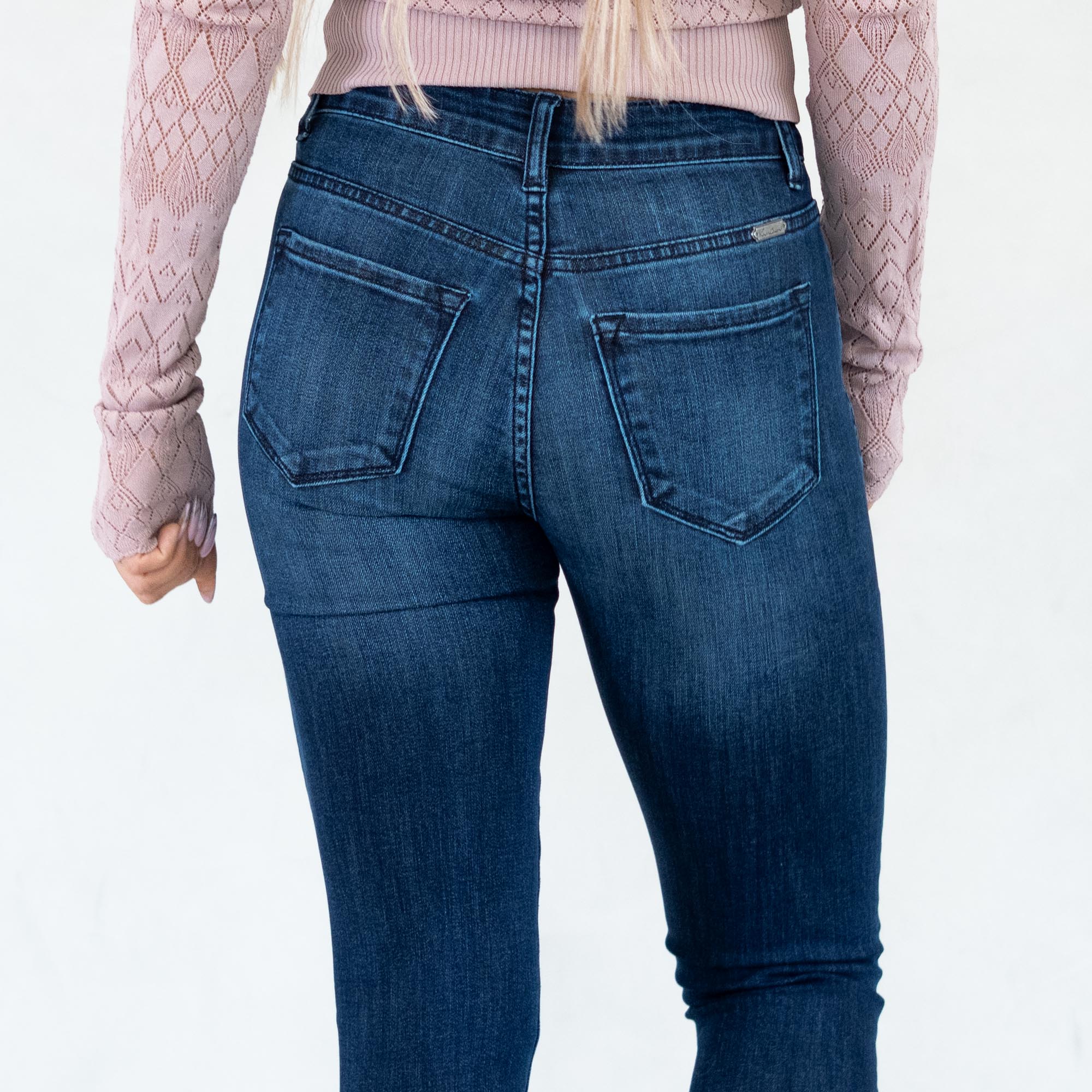 KanCan Kate Studded Mid Rise Ankle Skinny Dark Blue Wash