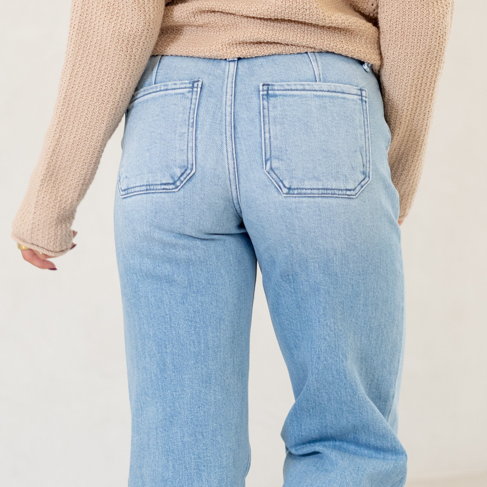 KanCan Darla High Rise Cropped Wide Leg Jeans Medium Blue Wash
