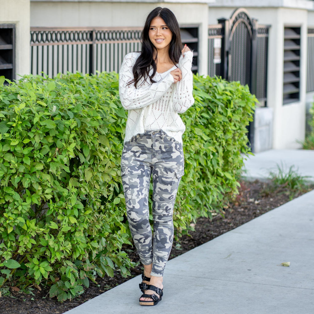 KanCan Stealth Mode Mid Rise Camo Cargo Pants Camouflage Tan