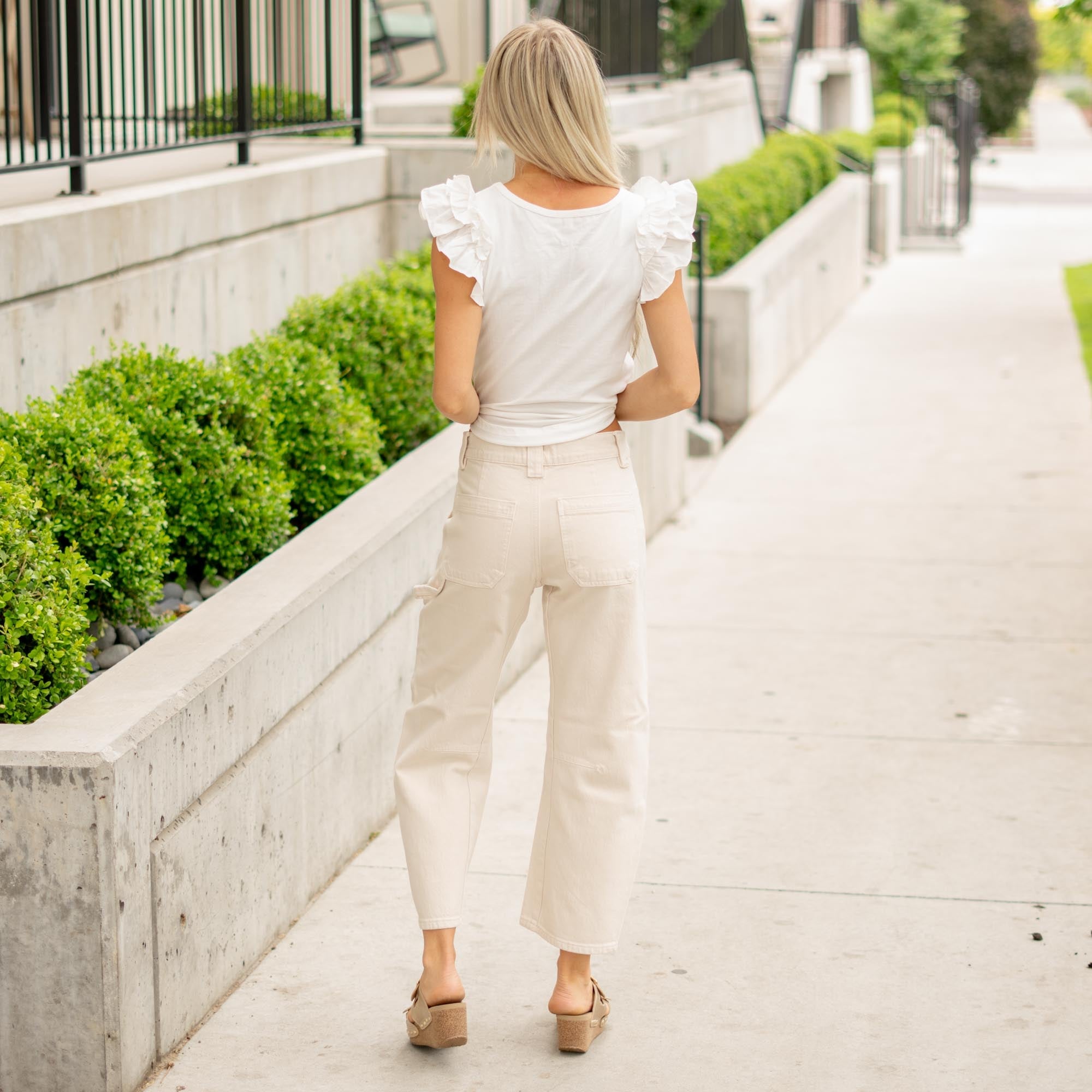 KanCan Serene Low Slung Barrel Pants - 11" Rise - Comfort Stretch Ecru