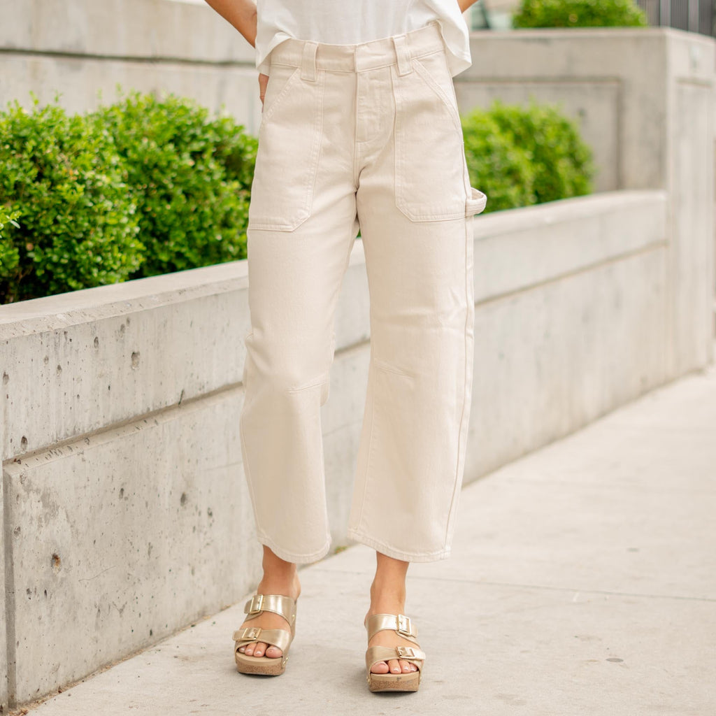 KanCan Serene Low Slung Barrel Pants - 11" Rise - Comfort Stretch Ecru