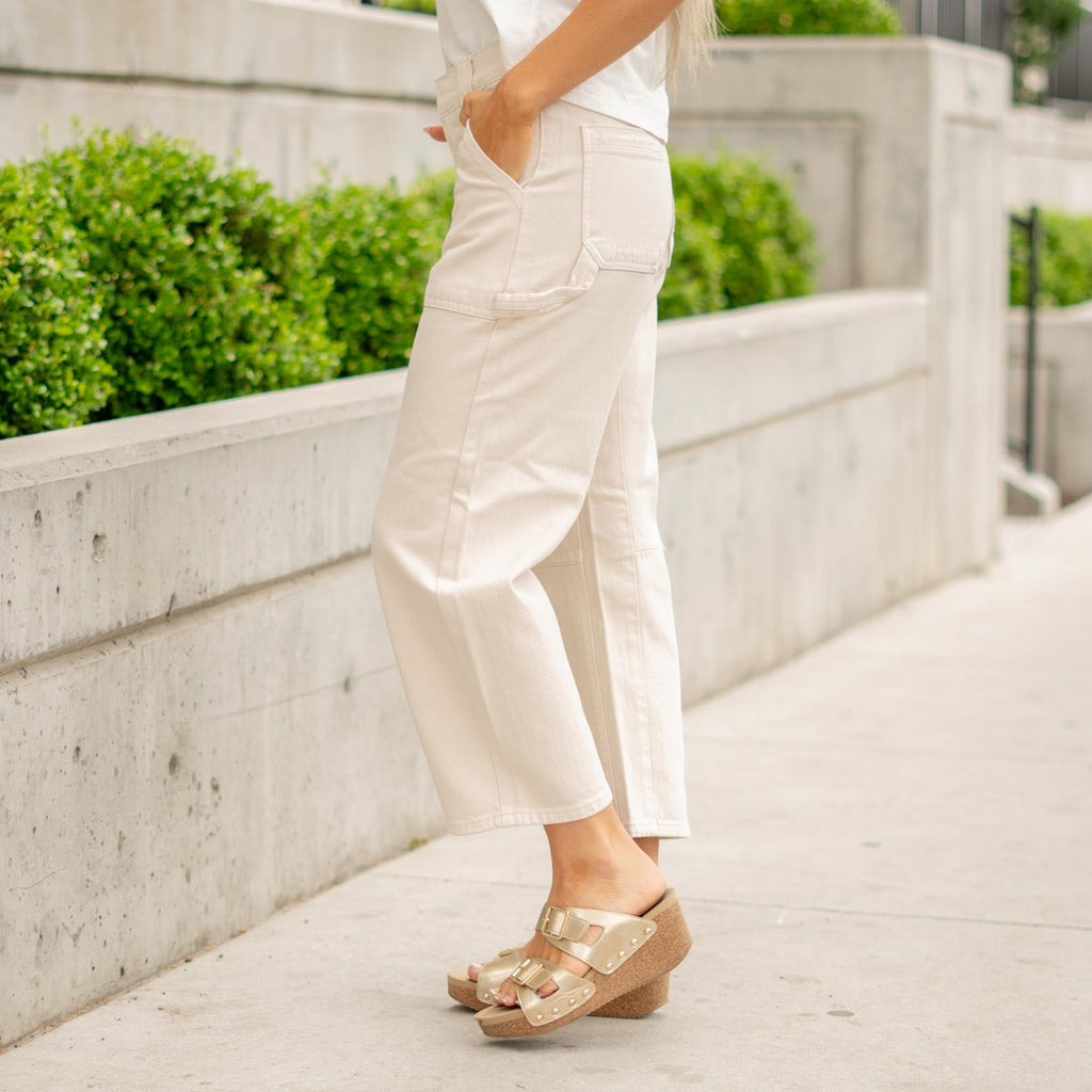 KanCan Serene Low Slung Barrel Pants - 11" Rise - Comfort Stretch Ecru