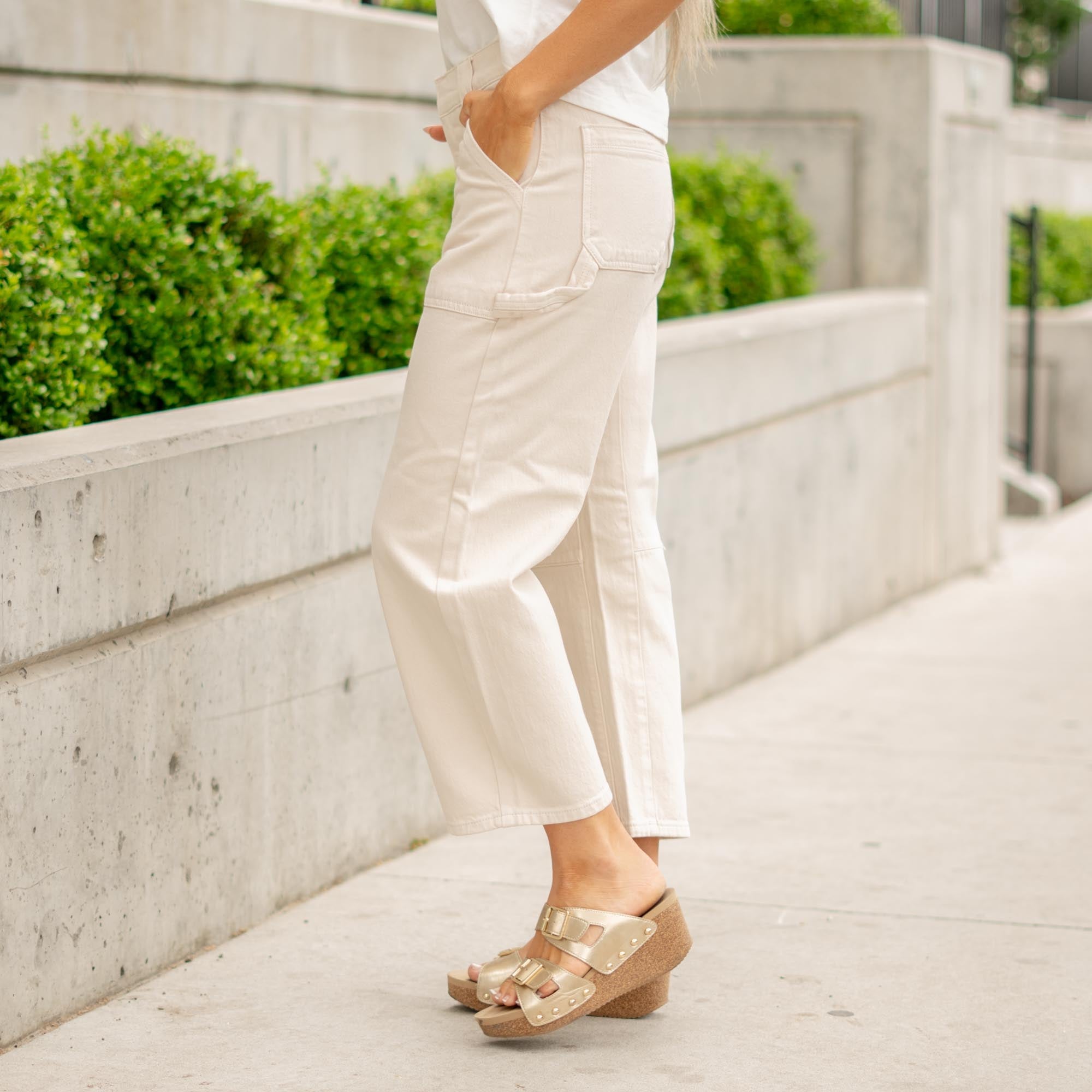 KanCan Serene Low Slung Barrel Pants - 11" Rise - Comfort Stretch Ecru