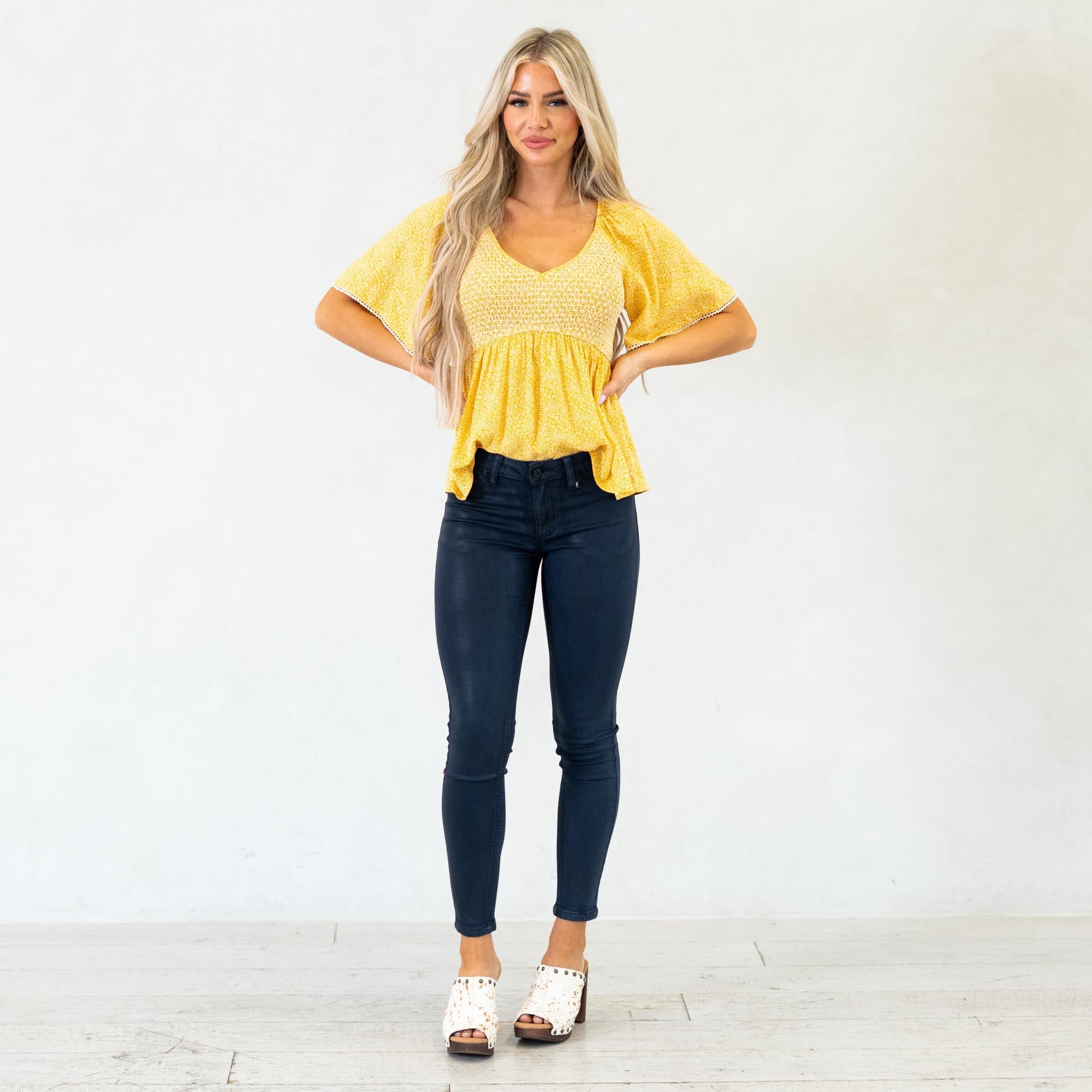KanCan Mellie High Rise Coated Skinny Jeans Dark Blue Wash
