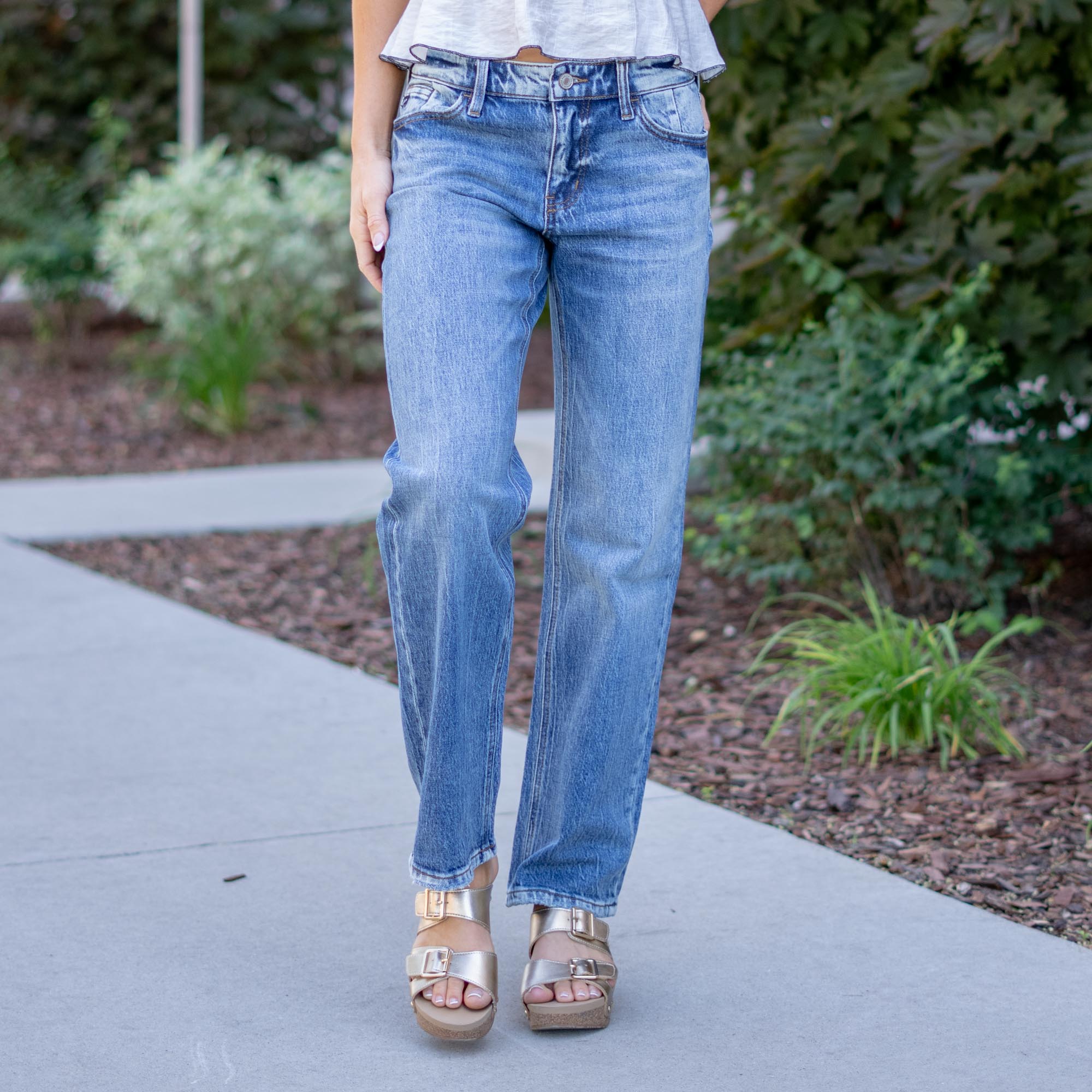 KanCan Low Rise Baggy Straight Jeans in Medium Dark Wash