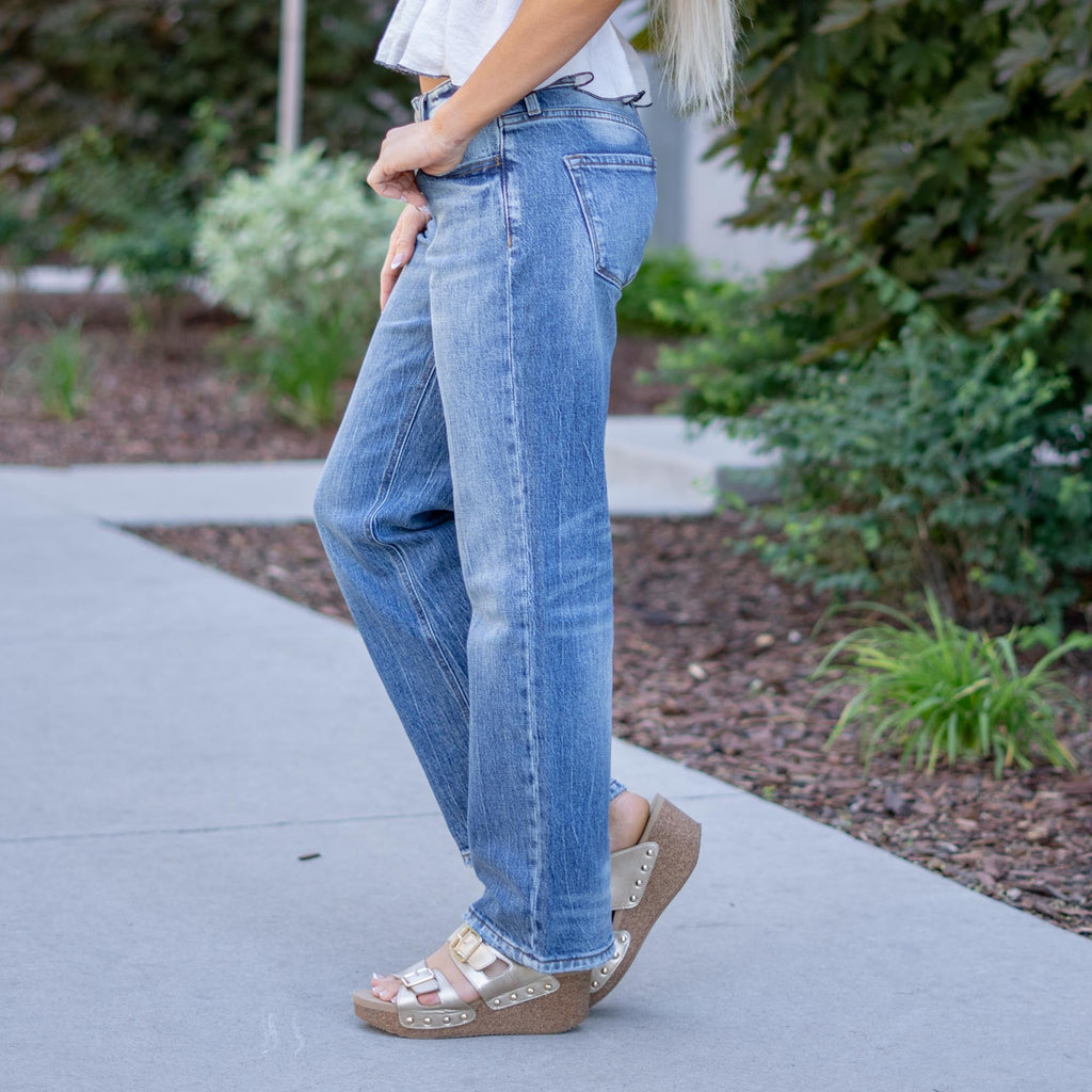 KanCan Low Rise Baggy Straight Jeans in Medium Dark Wash