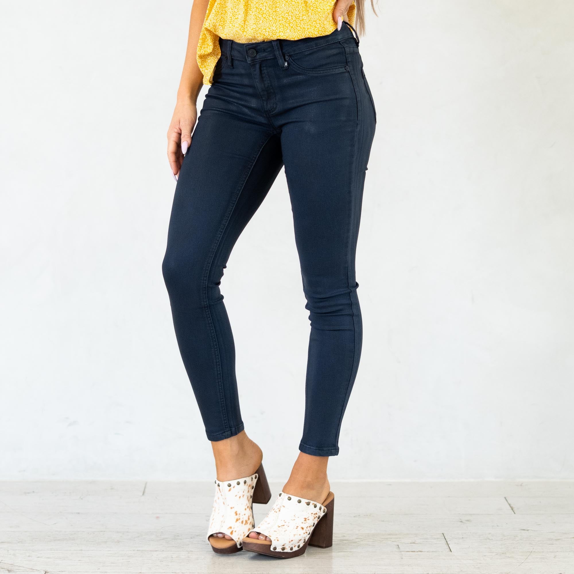 KanCan Mellie High Rise Coated Skinny Jeans Dark Blue Wash