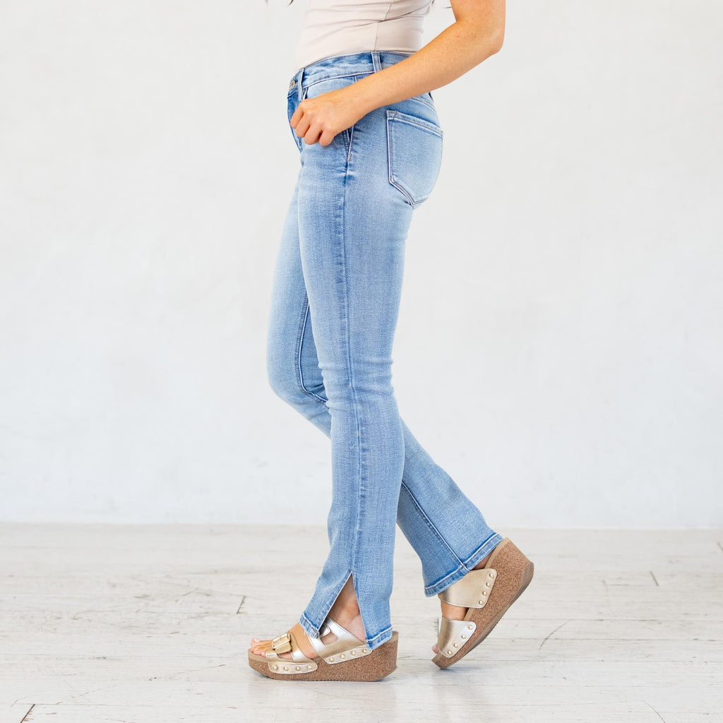 KanCan Petite Camila Y2K Mid Rise Boot Cut Jeans Medium Blue Wash