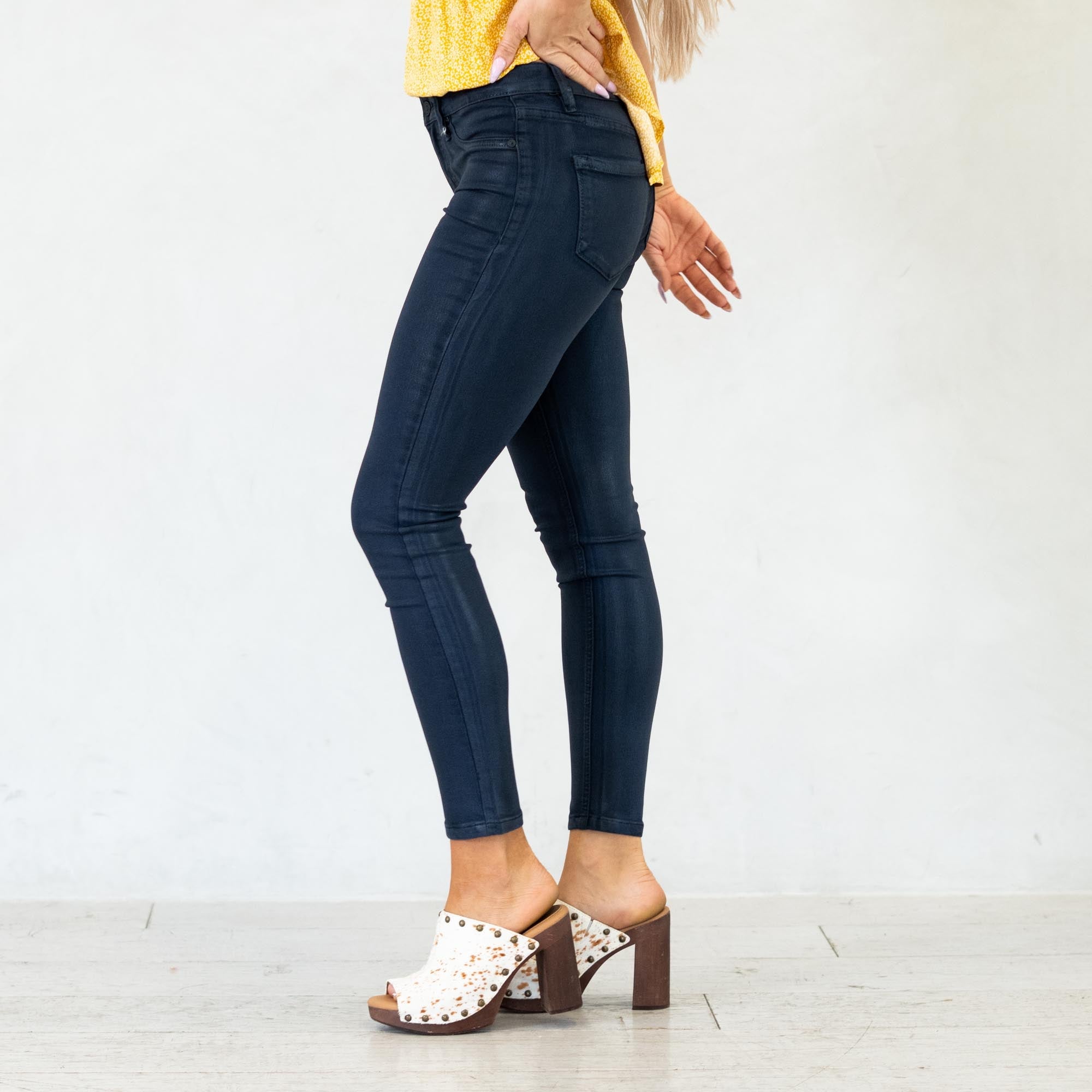 KanCan Mellie High Rise Coated Skinny Jeans Dark Blue Wash